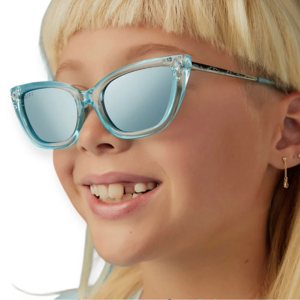DIFF Cinderella Sunglasses Polarized Crystal Glitter Blue Frame Dust Mirror Lens